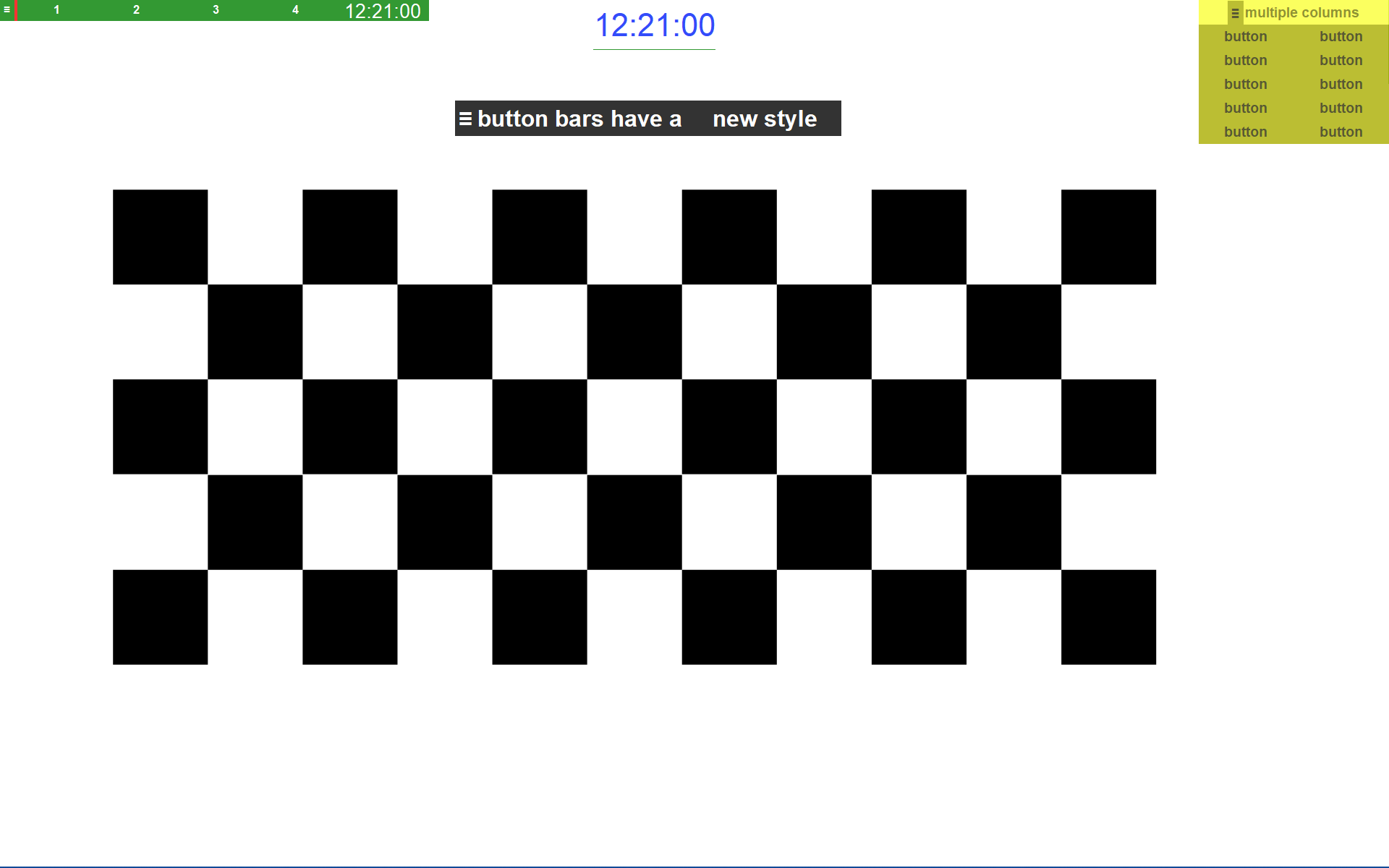 Cheesegui in action, showing a desktop with quick access buttons and a clock